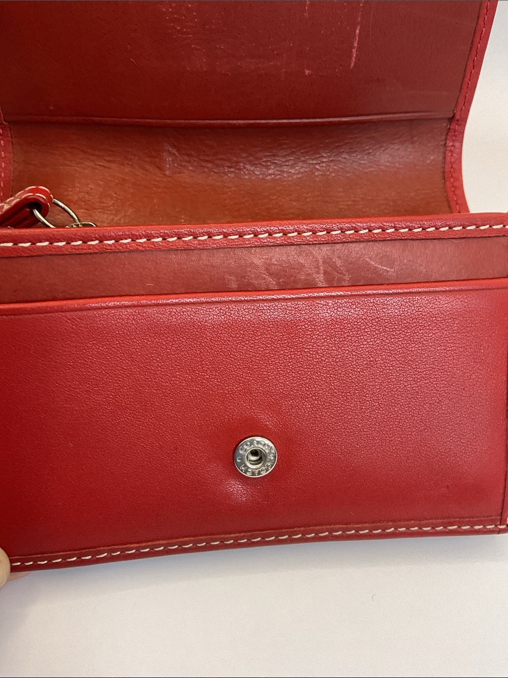 Coach Red Leather Trifold Wallet with Contrast Stitching - Picture 7 of 9
